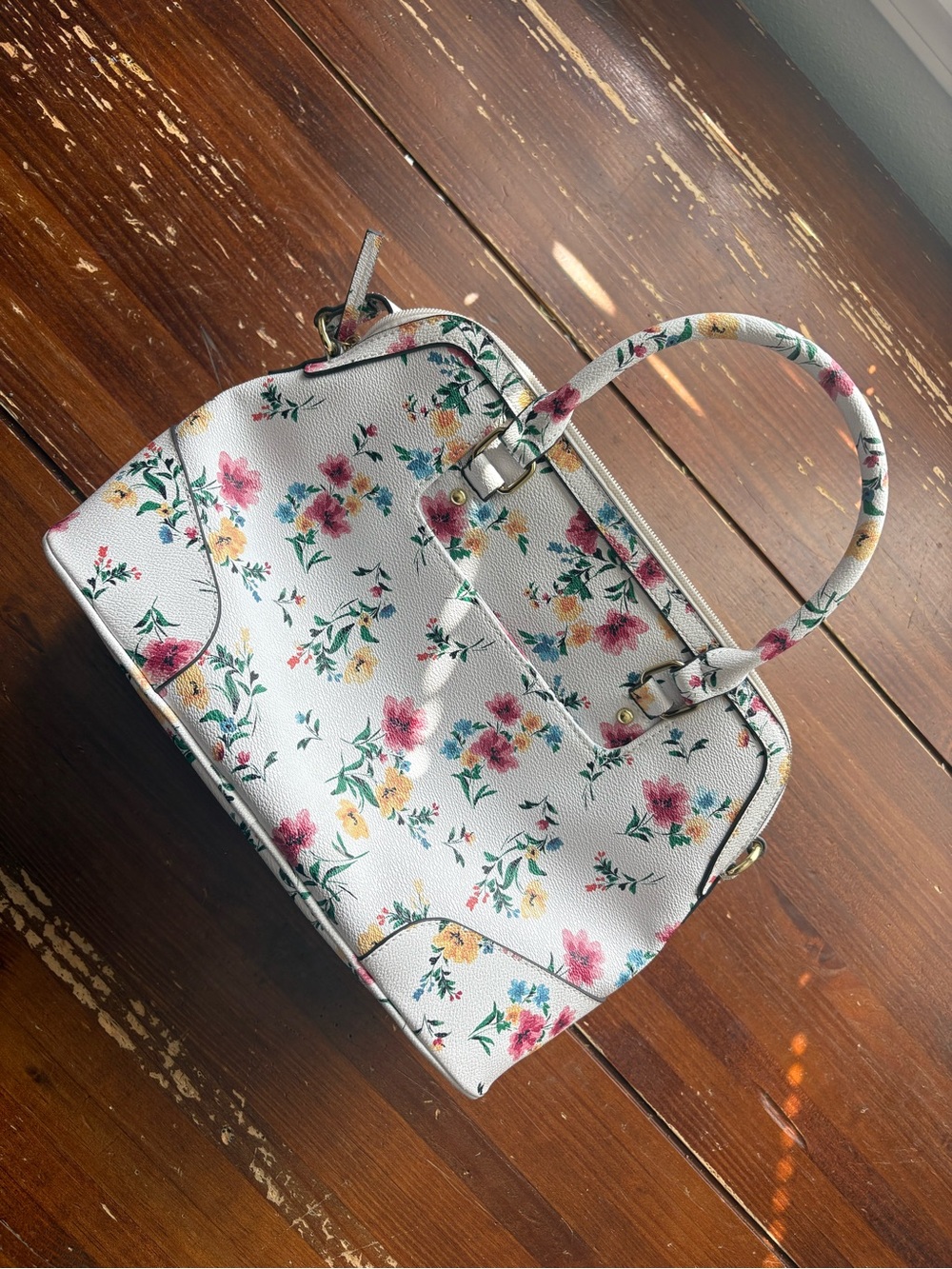 Liz Claiborne Cream Floral Dome Satchel with Multicolor Blooms - Picture 6 of 8